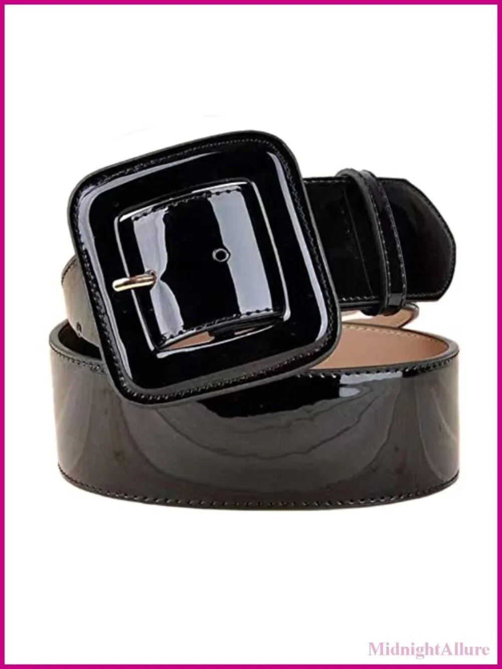 Wide Patent Faux Leather Belt Women Square Buckle Grommet Cinch High Waist